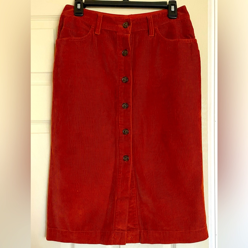 Gap button down corduroy rust-colored skirt